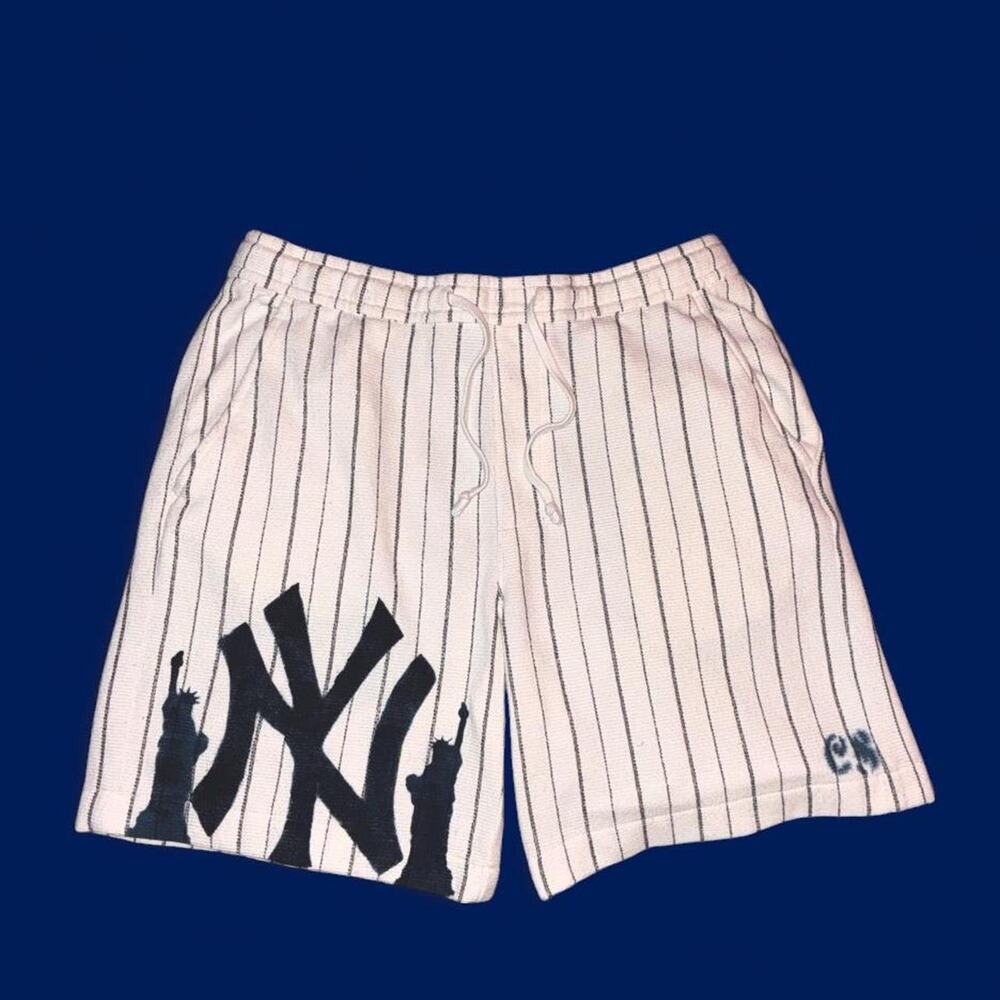 Upcycled NY Yankees Inspired Pinstripe Shorts Mens Large